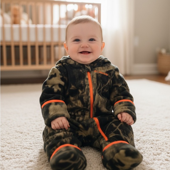 Columbia Kids Camo One Piece with Orange Accents //  6-12months - Picture 6 of 6
